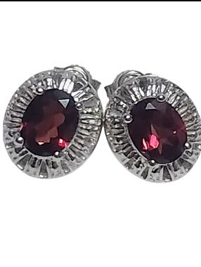 2.50 ctw Garnet Oval Sterling Silver Stud Solitaire Earrings